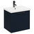 Napoli Deep Blue 500mm Wall Mounted Vanity Unit with 1 Tap Hole Basin and Single Drawer with Gunmetal Grey Handle Left Hand View
