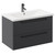 Napoli Gloss Grey 800mm Wall Mounted Vanity Unit with 1 Tap Hole Basin and 2 Drawers with Gunmetal Grey Handles Left Hand View