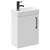 Napoli Compact Gloss White 400mm Wall Mounted Vanity Unit with 1 Tap Hole Basin and Single Door with Gunmetal Grey Handle Left Hand View