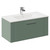 Avant Satin Green 800mm Wall Mounted Vanity Unit with 1 Tap Hole Minimalist Basin and Single Drawer with Polished Chrome Handle Left Hand View