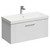 Avant Satin White 800mm Wall Mounted Vanity Unit with 1 Tap Hole Slim Edge Basin and Single Drawer with Polished Chrome Handle Left Hand View