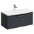 Avant Satin Anthracite 800mm Wall Mounted Vanity Unit with 1 Tap Hole Curved Basin and Single Drawer with Polished Chrome Handle Left Hand View