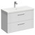 Avant Satin White 800mm Wall Mounted Vanity Unit with 1 Tap Hole Mid Edge Basin and 2 Drawers and Polished Chrome Handles Left Hand View