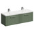 Avant Satin Green 1200mm Wall Mounted Vanity Unit with Ceramic Double Basin and 2 Drawers with Polished Chrome Handles Left Hand View