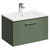 Avant Satin Green 600mm Wall Mounted Vanity Unit with 1 Tap Hole Minimalist Basin and Single Drawer with Polished Chrome Handle Left Hand View