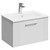 Avant Satin White 600mm Wall Mounted Vanity Unit with 1 Tap Hole Minimalist Basin and Single Drawer with Polished Chrome Handle Left Hand View