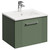 Avant Satin Green 500mm Wall Mounted Vanity Unit with 1 Tap Hole Minimalist Basin and Single Drawer with Polished Chrome Handle Left Hand View