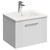 Avant Satin White 500mm Wall Mounted Vanity Unit with 1 Tap Hole Minimalist Basin and Single Drawer with Polished Chrome Handle Left Hand View
