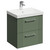 Avant Satin Green 500mm Wall Mounted Vanity Unit with 1 Tap Hole Slim Edge Basin and 2 Drawers with Polished Chrome Handles Left Hand View