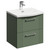 Avant Satin Green 500mm Wall Mounted Vanity Unit with 1 Tap Hole Curved Basin and 2 Drawers with Polished Chrome Handles Left Hand View