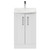 Avant Satin White 500mm Floor Standing Vanity Unit with 1 Tap Hole Curved Basin and 2 Doors with Polished Chrome Handles Front View