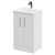 Avant Satin White 500mm Floor Standing Vanity Unit with 1 Tap Hole Mid Edge Basin and 2 Doors with Polished Chrome Handles Right Hand View