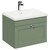 Danbury Satin Green 600mm Wall Mounted Vanity Unit with 1 Tap Hole Modern Basin and Single Drawer with Polished Chrome Handles Left Hand View