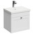 Danbury Satin White 500mm Wall Mounted Vanity Unit with 1 Tap Hole Modern Basin and Single Drawer with Polished Chrome Handle Left Hand View