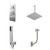 Cubix Polished Chrome Concealed Triple Thermostatic Shower Valve with Diverter and 300mm Square Head with 300mm Ceiling Arm and Outlet Holder with Kit and Free-Flow Bath Filler - 3 Outlet Right Hand View