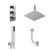 Cubix Polished Chrome Concealed Triple Thermostatic Shower Valve with Diverter and 400mm Square Head with 300mm Ceiling Arm and Outlet Holder with Kit and Free-Flow Bath Filler - 3 Outlet Left Hand View