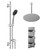Circo Polished Chrome Concealed Triple Thermostatic Shower Valve and 300mm Thin Round Fixed Head with 300mm Ceiling Arm and Clyde Slide Rail Kit with Round Elbow - 2 Outlet Left Hand View