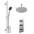 Cross Polished Chrome Concealed Triple Thermostatic Shower Valve and 300mm Thin Round Fixed Head with 150mm Ceiling Arm and Clyde Slide Rail Kit with Round Elbow - 2 Outlet Left Hand View