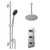 Cross Polished Chrome Concealed Triple Thermostatic Shower Valve and 200mm Thin Round Fixed Head with 300mm Ceiling Arm and Clyde Slide Rail Kit with Round Elbow - 2 Outlet Left Hand View