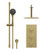 Colore Round Brushed Brass Concealed Triple Thermostatic Shower Valve and 200mm Thin Round Fixed Head with 150mm Ceiling Arm and Round Slide Rail Kit with Round Elbow - 2 Outlet Front View