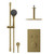 Colore Round Brushed Brass Concealed Push Button Shower Valve and 200mm Thin Round Fixed Head with 150mm Ceiling Arm and Round Slide Rail Kit with Round Elbow - 2 Outlet Front View