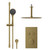 Colore Round Brushed Brass Concealed Push Button Shower Valve and 300mm Thin Round Fixed Head with 150mm Ceiling Arm and Round Slide Rail Kit with Round Elbow - 2 Outlet Front View