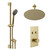 Colore Round Brushed Brass Concealed Push Button Shower Valve and 300mm Thin Round Fixed Head with 150mm Ceiling Arm and Round Slide Rail Kit with Round Elbow - 2 Outlet Left Hand View