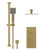 Colore Square Brushed Brass Concealed Triple Thermostatic Shower Valve and 200mm Fixed Head with 345mm Wall Arm and Slide Rail Kit - 2 Outlet Front View