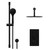 Colore Round Matt Black Concealed Twin Thermostatic Shower Valve with Diverter and 300mm Fixed Head with 345mm Wall Arm and Slide Rail Kit - 2 Outlet Front View