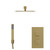 Colore Square Brushed Brass Concealed Triple Thermostatic Shower Valve and 300mm Fixed Head with 345mm Wall Arm and Outlet Holder with Kit - 2 Outlet Front View