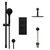 Colore Round Matt Black Concealed Triple Thermostatic Shower Valve with Diverter and 200mm Fixed Head with 345mm Wall Arm and Slide Rail Kit with Free-Flow Bath Filler - 3 Outlet Front View