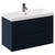 Napoli Deep Blue 800mm Wall Mounted Vanity Unit with 1 Tap Hole Slim Edge Basin and 2 Drawers with Gunmetal Grey Handles Left Hand View