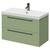 Napoli Olive Green 800mm Wall Mounted Vanity Unit with 1 Tap Hole Slim Edge Basin and 2 Drawers with Gunmetal Grey Handles Right Hand View