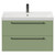 Napoli Olive Green 800mm Wall Mounted Vanity Unit with 1 Tap Hole Slim Edge Basin and 2 Drawers with Gunmetal Grey Handles Front View