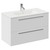 Napoli Gloss White 800mm Wall Mounted Vanity Unit with 1 Tap Hole Minimalist Basin and 2 Drawers with Chrome Handles Left Hand View