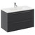 Napoli Gloss Grey 800mm Wall Mounted Vanity Unit with 1 Tap Hole Minimalist Basin and 2 Drawers with Chrome Handles Left Hand View