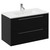 Napoli Nero Oak 800mm Wall Mounted Vanity Unit with 1 Tap Hole Minimalist Basin and 2 Drawers with Chrome Handles Left Hand View