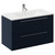 Napoli Deep Blue 800mm Wall Mounted Vanity Unit with 1 Tap Hole Minimalist Basin and 2 Drawers with Chrome Handles Left Hand View