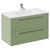 Napoli Olive Green 800mm Wall Mounted Vanity Unit with 1 Tap Hole Minimalist Basin and 2 Drawers with Chrome Handles Left Hand View