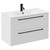 Napoli Gloss White 800mm Wall Mounted Vanity Unit with 1 Tap Hole Minimalist Basin and 2 Drawers with Matt Black Handles Left Hand View