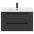 Napoli Gloss Grey 800mm Wall Mounted Vanity Unit with 1 Tap Hole Minimalist Basin and 2 Drawers with Matt Black Handles Front View