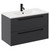 Napoli Gloss Grey 800mm Wall Mounted Vanity Unit with 1 Tap Hole Minimalist Basin and 2 Drawers with Matt Black Handles Left Hand View