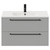 Napoli Gloss Grey Pearl 800mm Wall Mounted Vanity Unit with 1 Tap Hole Minimalist Basin and 2 Drawers with Matt Black Handles Front View