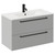 Napoli Gloss Grey Pearl 800mm Wall Mounted Vanity Unit with 1 Tap Hole Minimalist Basin and 2 Drawers with Matt Black Handles Left Hand View