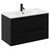 Napoli Nero Oak 800mm Wall Mounted Vanity Unit with 1 Tap Hole Minimalist Basin and 2 Drawers with Matt Black Handles Left Hand View