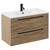 Napoli Bordalino Oak 800mm Wall Mounted Vanity Unit with 1 Tap Hole Minimalist Basin and 2 Drawers with Matt Black Handles Left Hand View