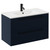 Napoli Deep Blue 800mm Wall Mounted Vanity Unit with 1 Tap Hole Minimalist Basin and 2 Drawers with Matt Black Handles Left Hand View