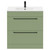 Napoli Olive Green 800mm Floor Standing Vanity Unit with 1 Tap Hole Minimalist Basin and 2 Drawers with Matt Black Handles Front View