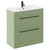 Napoli Olive Green 800mm Floor Standing Vanity Unit with 1 Tap Hole Minimalist Basin and 2 Drawers with Matt Black Handles Left Hand View