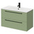 Napoli Olive Green 800mm Wall Mounted Vanity Unit with 1 Tap Hole Minimalist Basin and 2 Drawers with Matt Black Handles Right Hand View